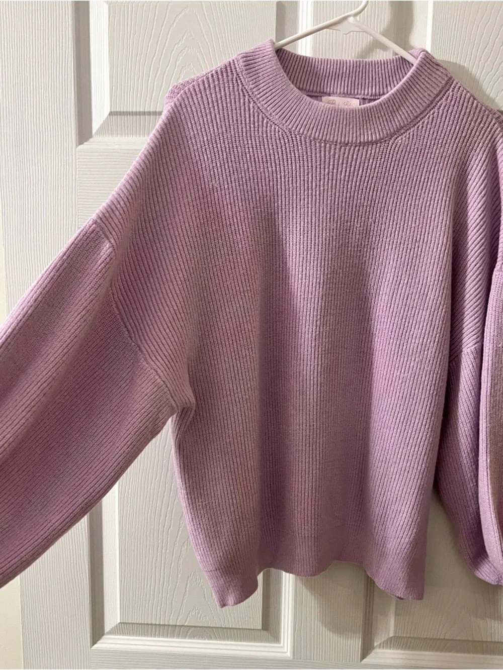 Lilac Ribbed Balloon-Sleeve Sweater - Picture 3 of 5